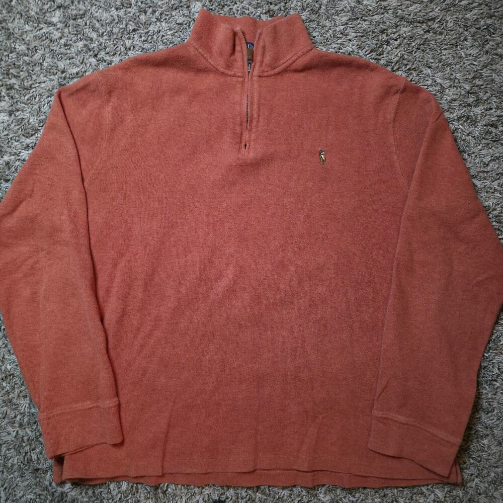 Polo Ralph Lauren Orange Estate Rib Half Zip Sweater Multi Color Pony Large